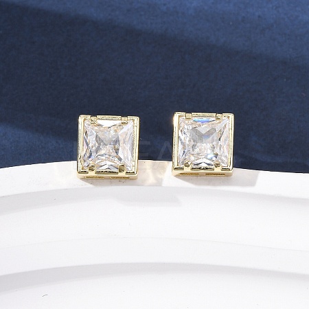 Brass Micro Pave Clear Cubic Zirconia Stud Earrings EJEW-C174-02B-G-1