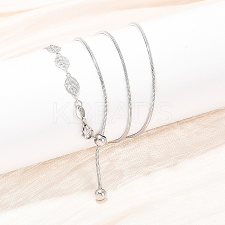 Adjustable 304 Stainless Steel Leaf Link Slider Lariat Necklaces for Women NJEW-B133-01P-1