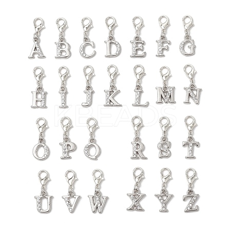 26Pcs Letter A~Z Alloy Rhinestone Pendant Decorations HJEW-JM02651-1