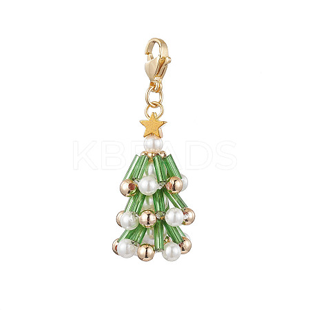 Christmas Tree Glass & Shell Pearl Pendant Decorations HJEW-TA00182-01-1