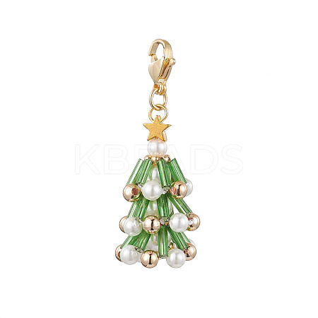 Christmas Tree Glass & Shell Pearl Pendant Decorations HJEW-TA00182-01-1