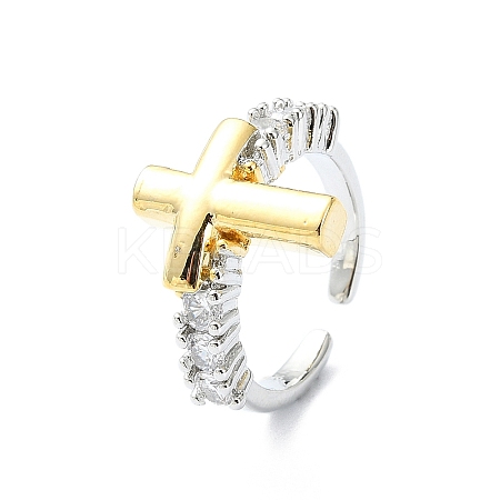 Rack Plating Brass Micro Pave Cubic Zirconia Open Cuff Rings LS-RJEW-C076-07A-G-1