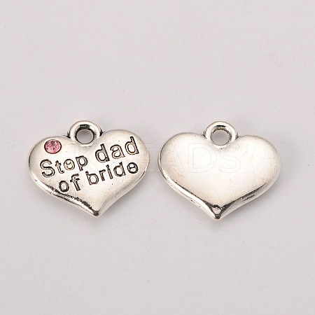 Wedding Theme Antique Silver Tone Tibetan Style Alloy Heart with Step Dad of Bride Rhinestone Charms LS-TIBEP-N005-22A-1