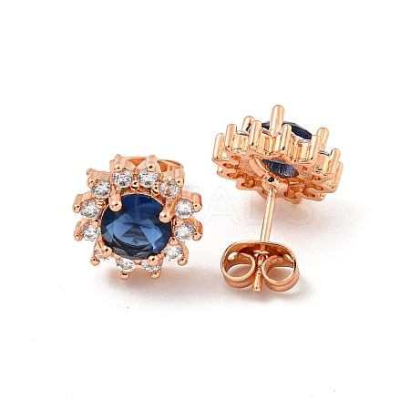 Flower Brass Micro Pave Clear Cubic Zirconia Stud Earrings EJEW-G387-04RG-1