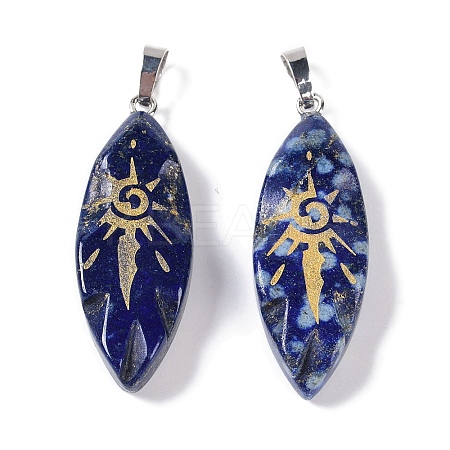 Dyed Natural Lapis Lazuli Gold Sun Pattern Pendants G-L524-14P-06-1