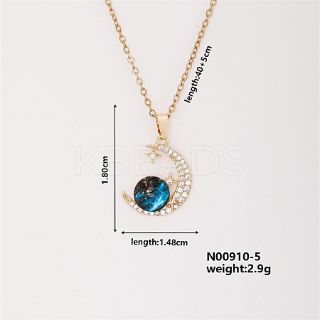 Dreamy Moon & Star Brass Micro Pave Cubic Zirconia Pendant Necklaces WX6343-2-1