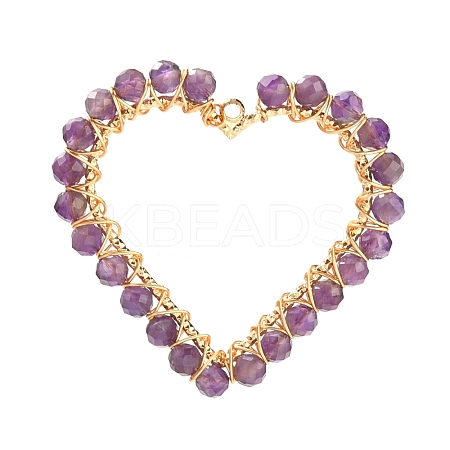 Heart Natural Faceted Amethyst Pendants PALLOY-JF00511-02-1
