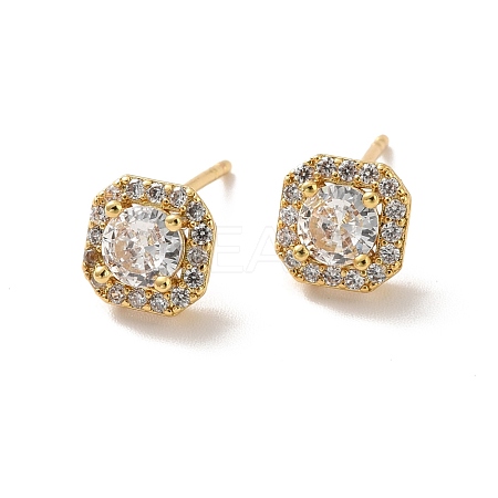 Clear Cubic Zirconia Square Stud Earrings EJEW-K093-16G-1
