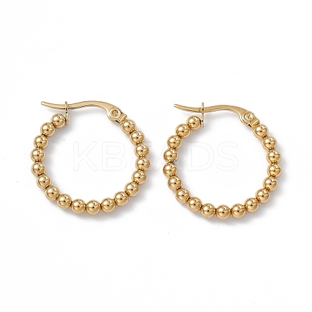 201 Stainless Steel Round Beaded Hoop Earrings with 304 Stainless Steel Pins for Women EJEW-B016-01C-G-1