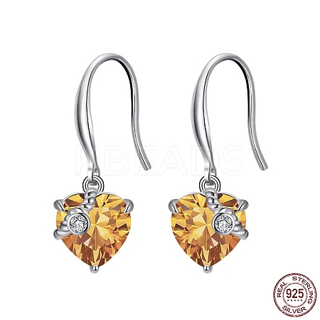Cubic Zirconia Heart Dangle Earrings EJEW-P231-46P-10-1
