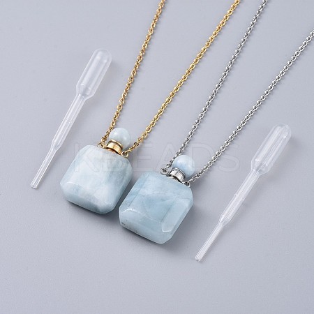 Natural Aquamarine Perfume Bottle Pendant Necklaces NJEW-F266-01B-1