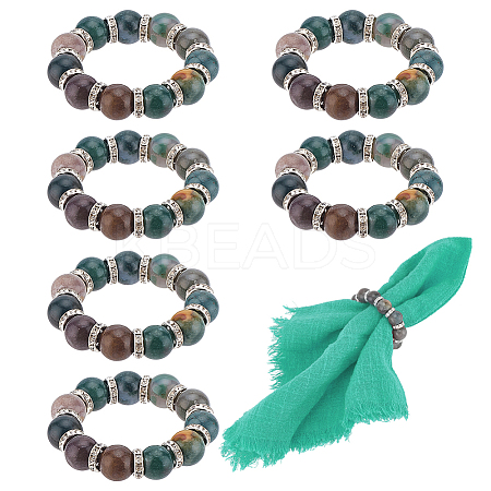 6Pcs Natural Indian Agate & Iron Beaded Napkin Rings AJEW-PH01655-1