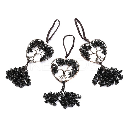Wire Wrapped Chips Natural Obsidian Big Pendant Decorations HJEW-H057-01B-1