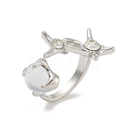 Star Zinc Alloy Rhinestone Open Cuff Ring LS-RJEW-Z048-02P-02-1