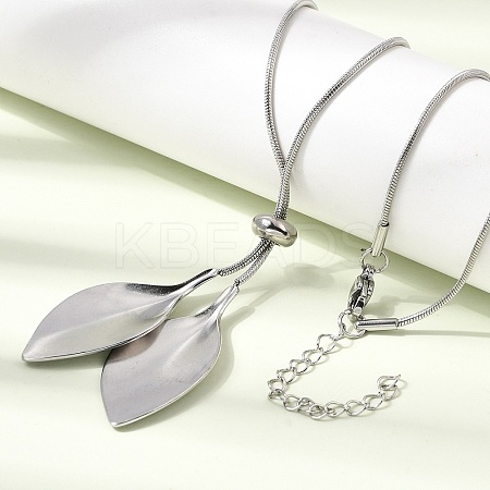 Adjustable 304 Stainless Steel Leaf Pendant Lariat Necklaces for Women SA-CBAB727-03P-1