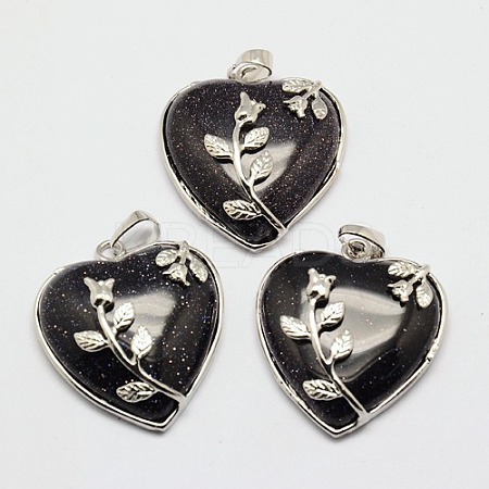 Heart Synthetic Blue Goldstone Pendants GP356-6-1