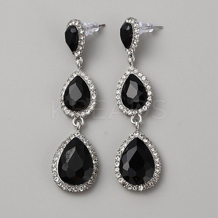 Glass Teardrop Dangle Stud Earrings with Rhinestone EJEW-WH0009-99C-1