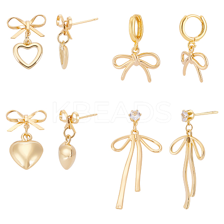 4Pairs Brass Stud Earring & Hoop Earring Sets EJEW-UN00011-1