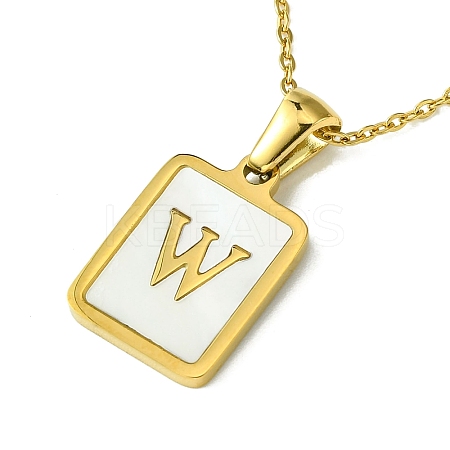Ion Plating(IP) Rectangle with Initial Letter 304 Stainless Steel Pendant Necklace NJEW-R265-04G-W-1