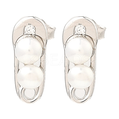 Rhodium Plated 925 Sterling Silver Safety Pin Shape Stud Earrings EJEW-Z024-03P-1