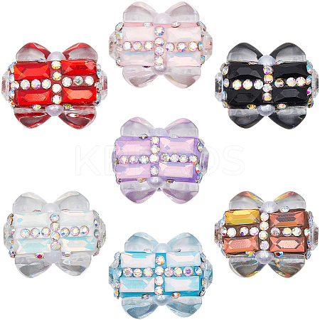 10Pcs Polymer Clay Pave Rhinestone Rectangle Beads with Resin Heart CLAY-SC0002-13-1