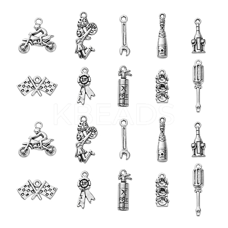 100Pcs 10 Styles Tibetan Style Racer Theme Alloy Pendants TIBEP-CJ0001-86-1