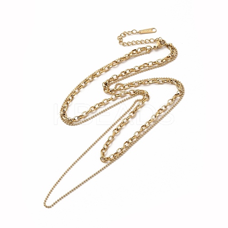 Ion Plating(IP) 304 Stainless Steel Cable & Ball Chains Double Layer Necklace for Women NJEW-E081-03G-1