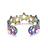 Rainbow Color Ion Plating(IP) 304 Stainless Steel Star Wrap Open Cuff Ring for Women RJEW-A005-36MC-3