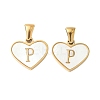 304 Stainless Steel Pave Natural White Shell Heart with Initial Slice Pendants STAS-R168-25G-P-1