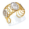 Duo Tone 304 Stainless Steel Pave Clear Cubic Zirconia Oval Teardrop Open Cuff Bangles for Women WG1A7D8-01-5