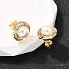 Flower Brass Micro Pave Clear Cubic Zirconia Stud Earrings EJEW-A135-22G-2