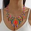 Bohemian Style Colorful Flower Alloy Coral Rhinestone & Polyester Cord Pendant Bib Necklaces for Women FS-WG73F41-01-3