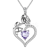 Rhodium Plated 925 Sterling Silver Pave Cubic Zirconia Rose Heart Birthstone Pendant Cable Chain Necklaces NJEW-H012-66C-1