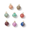 Dyed Natural Imperial Jasper Round Charms with Brass Loops PALLOY-JF04139-1