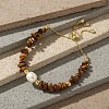 Natural Freshwater Pearl and Natural Tiger Eye Chip Beaded Adjustable Brass Box Chain Slider Bracelets for Women PS0343-4-1