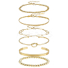 Synthetic Non-magnetic Hematite & Brass & Stainless Steel Cuff Bangles & Link & Charm Bracelets Sets BJEW-PH0004-44-1