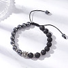 Non-Magnetic Synthetic Hematite & Natural Lava Rock Beads Braided Bead Bracelets BJEW-JB12611-02-2