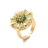 Cubic Zirconia Flower Open Cuff Ring RJEW-C055-05G-2