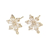 Flower Brass Micro Pave Clear Cubic Zirconia Stud Earring Findings KK-F921-09G-1
