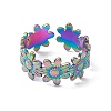 Ion Plating(IP) 304 Stainless Steel Ring Flower Wrap Open Cuff Ring for Women RJEW-C045-17M-2