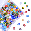 Millefiori Glass Round-Single Flower Bead Strands LAMP-CJ0001-15-1