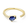 Blue Cubic Zirconia Teardrop Open Cuff Ring RJEW-H120-05G-3