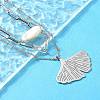 304 Stainless Steel & Natural Pearl & Enamel Beads Leaf Pendant 3 Layer Necklaces for Women NJEW-A045-18P-1
