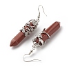Natural Red Jasper Bullet with Flower Dangle Earrings EJEW-G300-02P-10-3