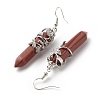 Natural Red Jasper Bullet with Flower Dangle Earrings EJEW-G300-02P-10-3