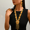 Vintage Alloy Hollow Teardrop Tassel Earrings & Necklaces & Rings Set for Wwomen YJ4810-3