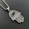 Retro Punk Style 304 Stainless Steel Jet Rhinestone Hamsa Hand Pendant Necklaces for Hip-hop Fashion Men JT3718-1