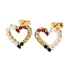 Brass Micro Pave Cubic Zirconia Heart Stud Earrings EJEW-K267-32G-4