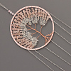 Brass Wire Wrapped Natural Rose Quartz & Quartz Crystal Chips Tree of Life Pendant Decorations HJEW-D302-04-3