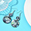 Brass Natural Paua Shell Flat Round Dangle Earrings EJEW-S278-01P-2